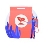 Grass fertilizer abstract concept vector illustration. Gardening services, rapid growth, green color, lawn maintenance, supplement, soil nutrients, granule spreader abstract metaphor.